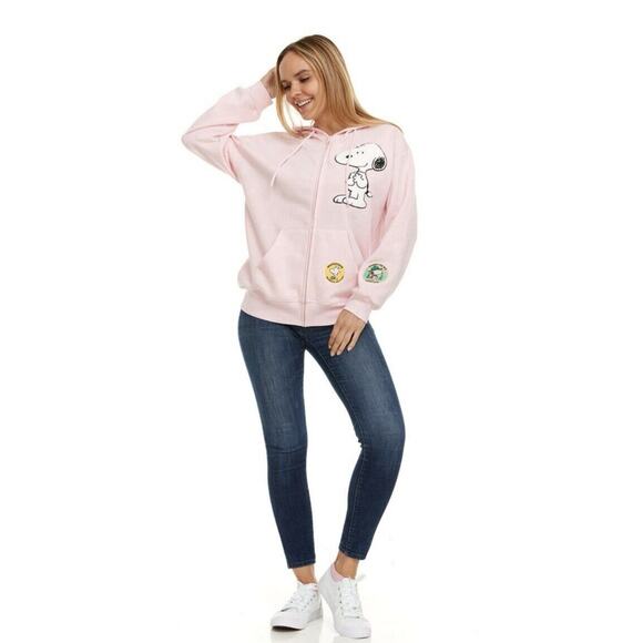 *NWT* LARGE Peanuts SNOOPY Women's Full Zip Sweatshirt Hoodie L Pink EMBROIDERY - Picture 9 of 15
